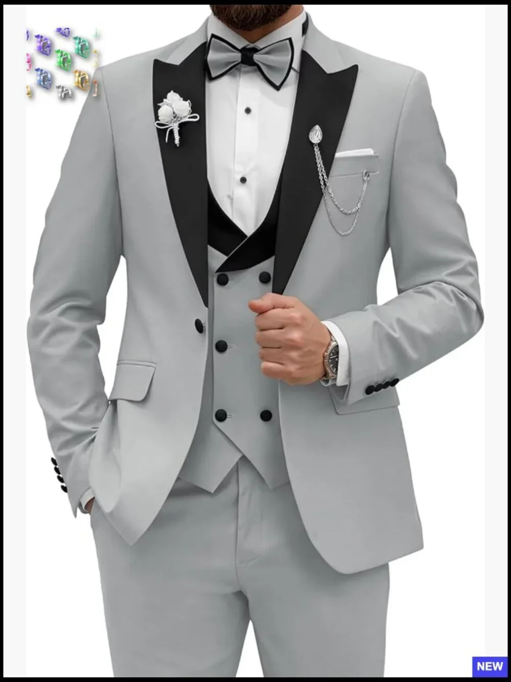 Slim Fit Tuxedo Suit 3 Piece Polyester Blend Formal Wedding Prom Classic